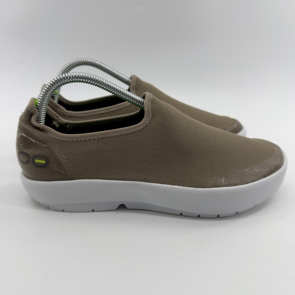 Oofos OOmg Low Recovery Shoes Womens Olive Green Slip On Sneakers 5010 Taupe 9.5